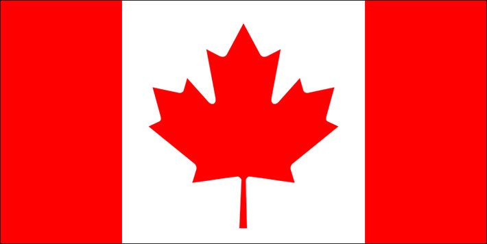 Die rot-weisse Flagge von Kanada mit einem Ahornblatt als Symbol