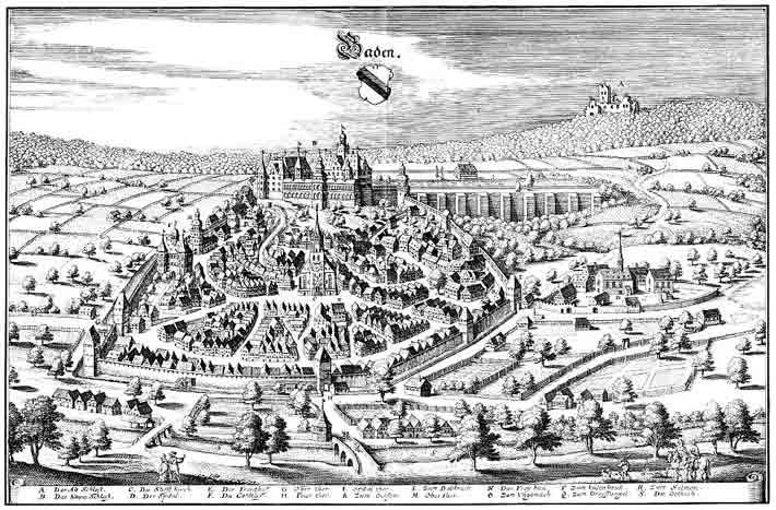 Historischer Stich der Stadt Baden-Baden von Matthäus Merian