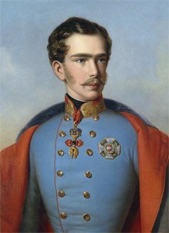 Öl-Gemälde von Kaiser Franz Joseph dem Ersten von Österreich in Uniform mit dem Orden vom goldenen Vlies und dem Militär-Maria-Theresien-Orden, gemalt vom österreichischen Maler Franz Russ