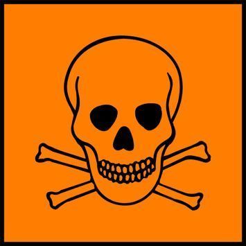 EU-Gefahrensymbol für giftige Substanzen mit einem Schädel mit gekreuzten Knochen auf orangem Hintergrund