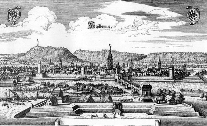 Historischer Stich der Stadt Heilbronn von Matthäus Merian dem Älteren aus dem Jahre 1643