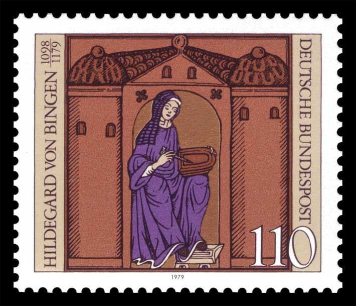 Briefmarke der Deutschen Post von 1979 mit Motiv von Hildegard von  Bingen