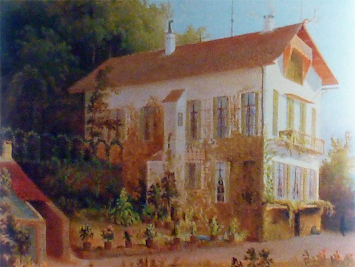 Ausschnitt von einem O¨lgema¨lde aus dem Jahr 1845 von Pieter Francis Peters (1818 - 1903) mit Schloss/Schlösschen Serach in Esslingen am Neckar, auch altes Palais genannt, das im Jahr 1820 als normales Wohnhaus erbaut worden ist