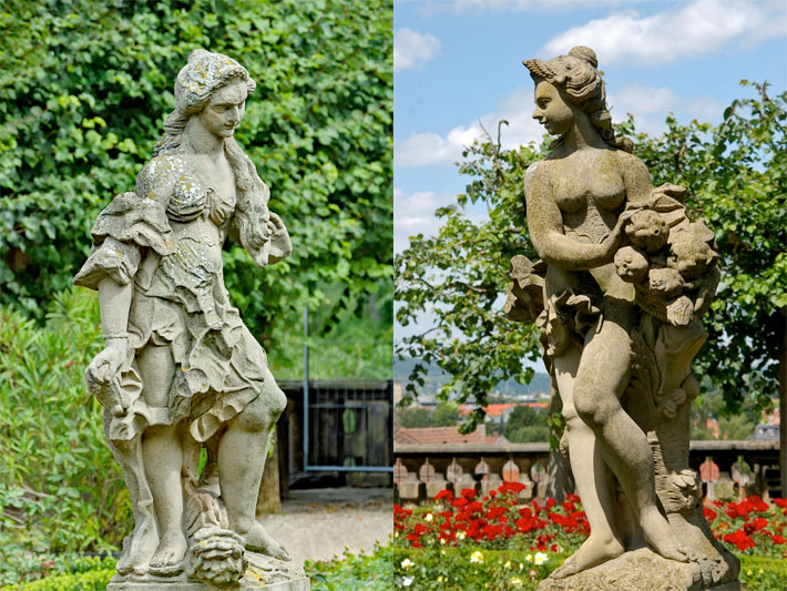 Steinskulpturen nach dem deutschen Bildhauer Adam Ferdinand Dietz im Rosengarten Bamberg