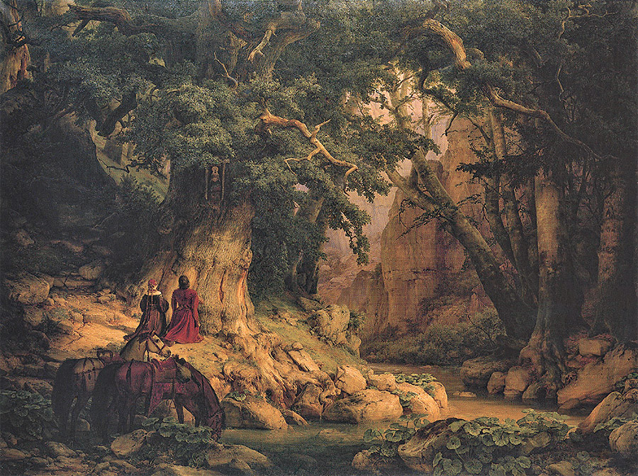 Die tausendjährige Eiche, Gemälde aus dem Jahr 1837, Öl auf Leinwand von Carl Friedrich Lessing