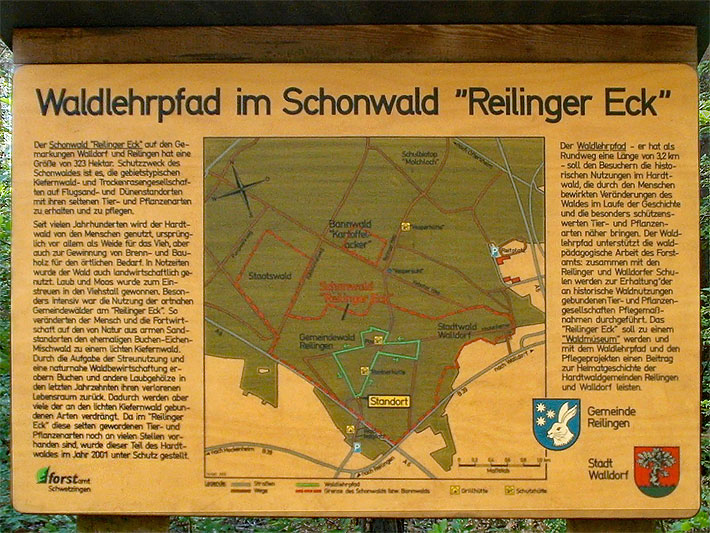 Schautafel am Waldlehrpfad im Schonwald Reilinger Eck